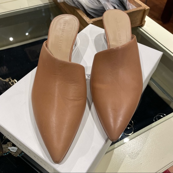 NWT Veronica Beard Ricky Nude Leather Mule with Translucent Lucite Wedge Heel - Picture 8 of 12